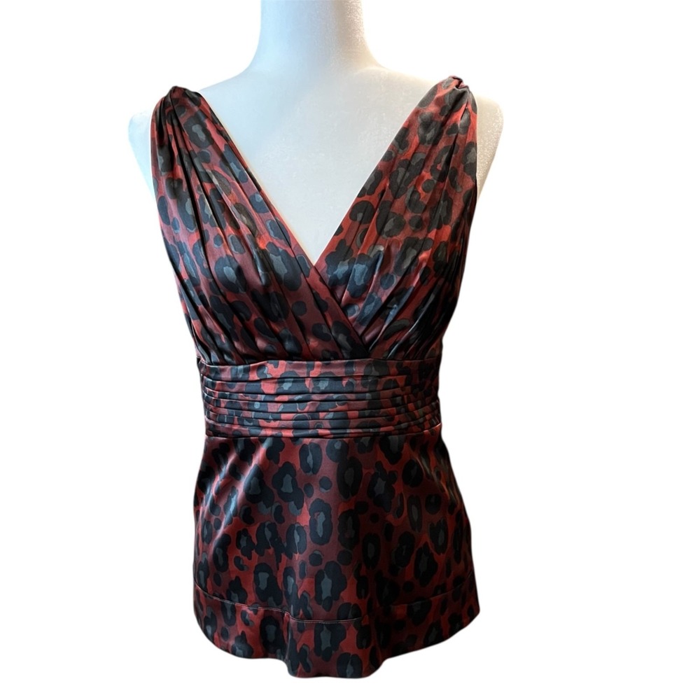 The Limited Sleeveless V-Neck Top Women's S Burgandy/Black Animal Print Party